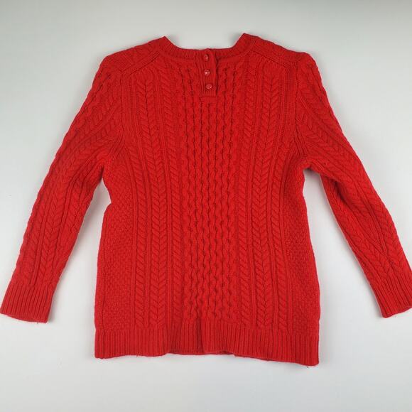 J. Crew Red Wool Cable Knit Crewneck Pullover Sweater Top Pockets Ribbed SIze M - Picture 7 of 8